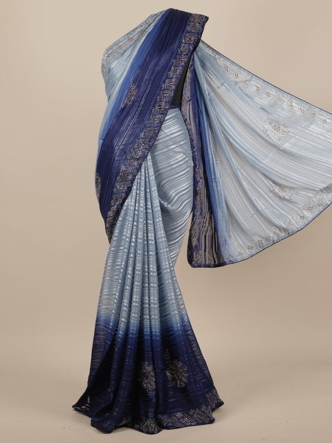 

Pothys Grey & Blue Poly Chiffon Dyed Saree