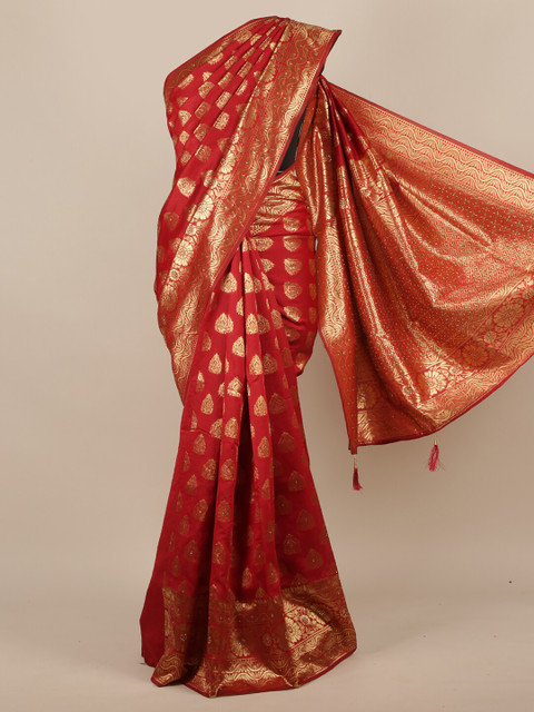 

Pothys Red & Golden Jute Silk Woven Design Saree