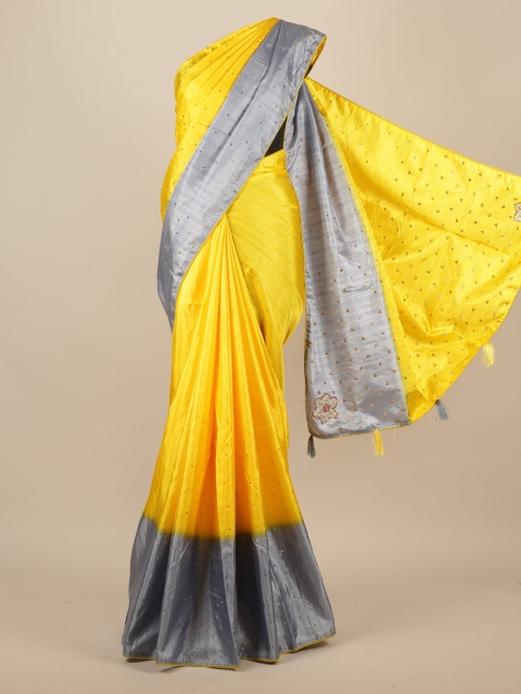 

Pothys Yellow Embellished Jute Silk Saree