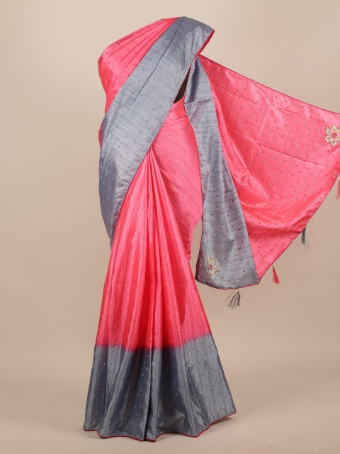 

Pothys Pink & Grey Jute Silk Embellished Saree