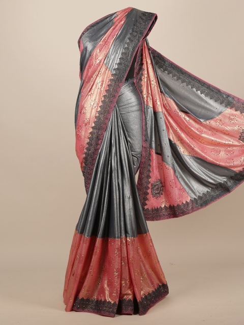 

Pothys Pink & Grey Jute Silk Woven Design Saree