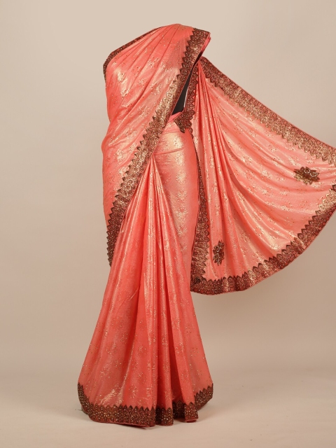 

Pothys Peach-Coloured & Golden Jute Silk Embellished Saree