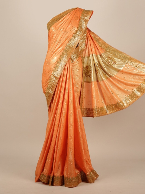 

Pothys Orange Woven Design Jute Silk Saree