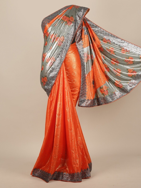 

Pothys Orange Embroidered Jute Silk Saree