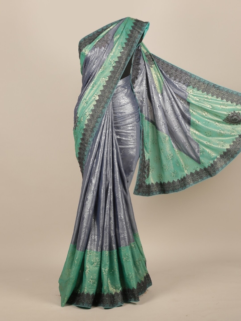 

Pothys Grey & Green Jute Silk Embellished Saree