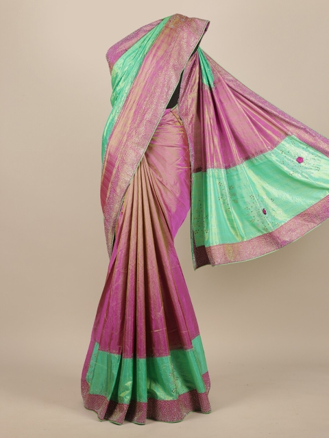 

Pothys Lavender & Green Jute Silk Colourblocked Saree