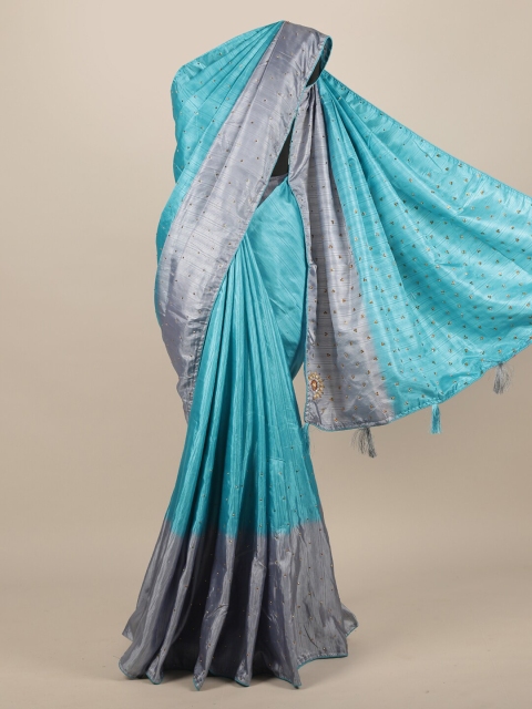 

Pothys Blue & Grey Jute Silk Colourblocked Saree
