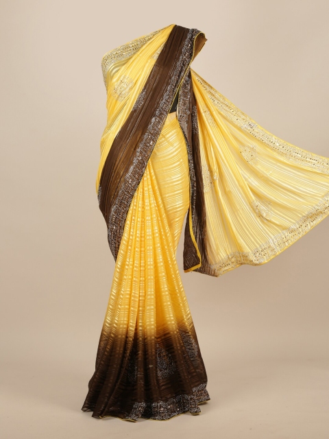 

Pothys Yellow & Brown Poly Chiffon Embellished Saree