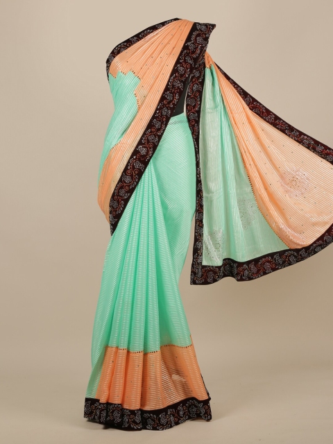 

Pothys Green Striped Poly Chiffon Saree