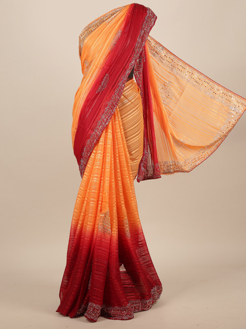 

Pothys Orange Embellished Poly Chiffon Saree