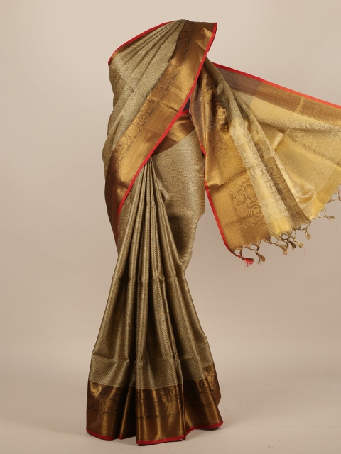 

Pothys Taupe & Gold-Toned Jute Silk Woven Design Saree