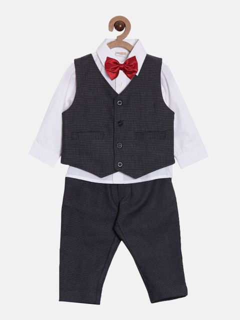 

Aomi Boys Black and White Shirt Waistcoat and Trousers with Bow