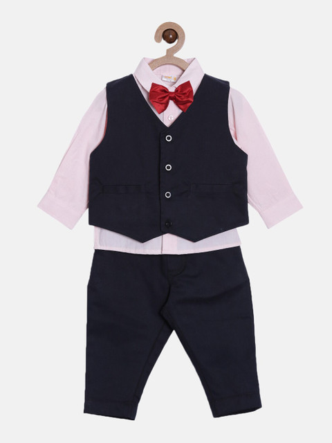 

Aomi Boys Navy Blue & Pink Solid Shirt with Trousers & Waistcoat