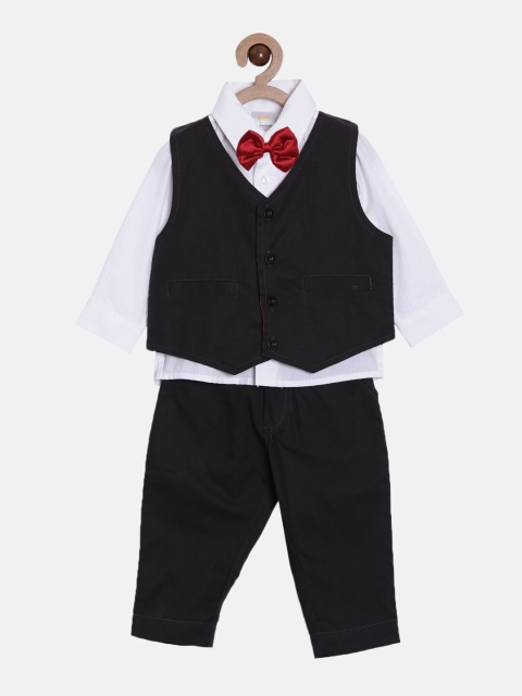 

Aomi Boys Black & White Solid Shirt with Trousers