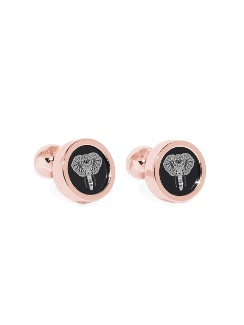 

Blacksmith Gold-Toned & Black Round Elephant Cufflinks