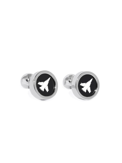 

Blacksmith Silver-Toned & Black Round Cufflinks