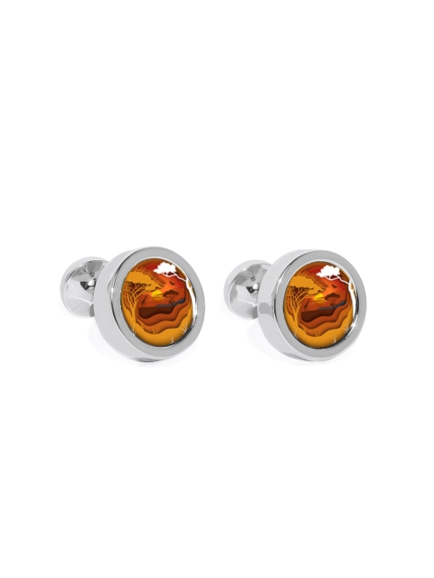 

Blacksmith Silver-Toned & Yellow Round Cufflinks