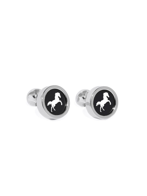 

Blacksmith Silver-Toned & Black Round Horse Cufflinks