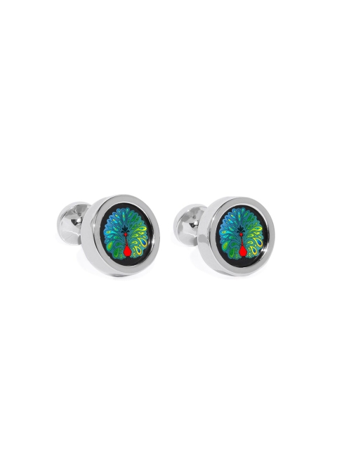 

Blacksmith Silver-Toned & Green Round Cufflinks
