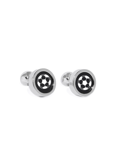 

Blacksmith Silver-Toned & Black Round Football Cufflinks