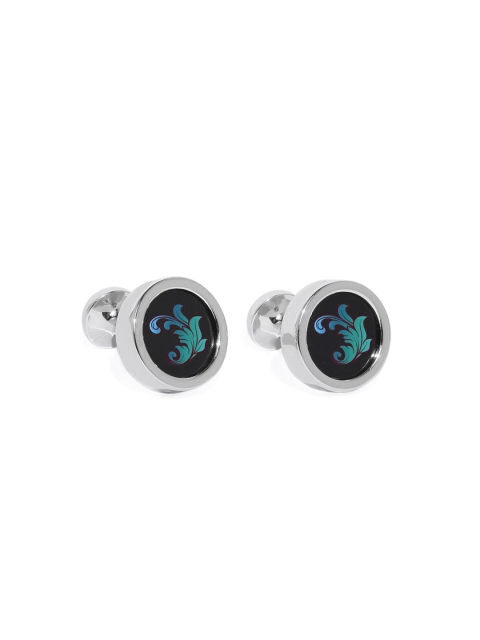 

Blacksmith Silver-Toned & Black Round Cufflinks