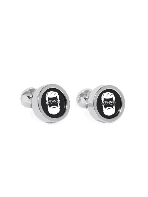

Blacksmith Silver-Toned & Black Round Cufflinks