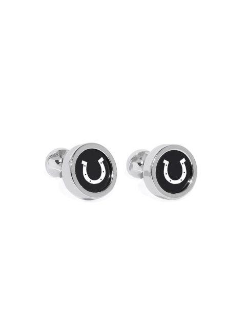 

Blacksmith Silver-Toned & Black Round Cufflinks