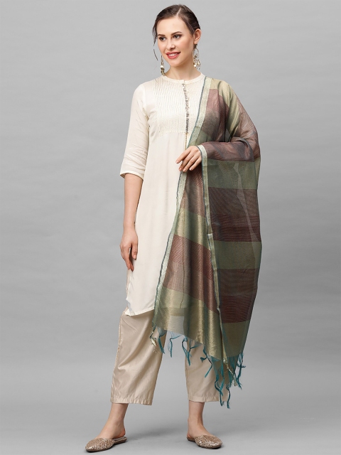 

Indo Era Maroon & Gold-Toned Striped Dupatta