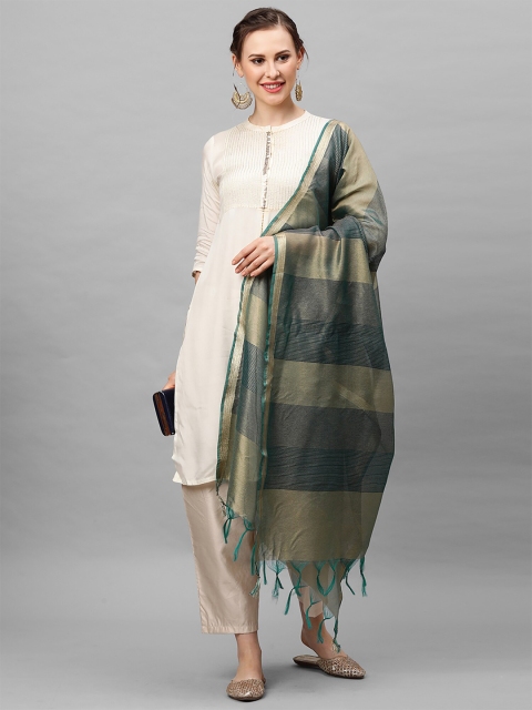 

Indo Era Green & Gold-Toned Woven Design Dupatta