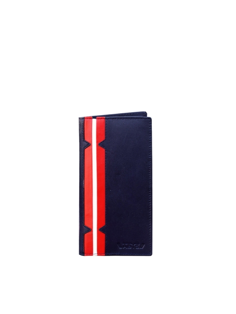 

ABYS Unisex Navy Blue & Red Solid Leather Two Fold Wallet