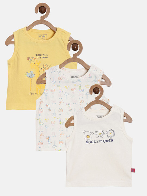 

Aomi Unisex Kids White Pack Of 3 Printed Round Neck T-shirt