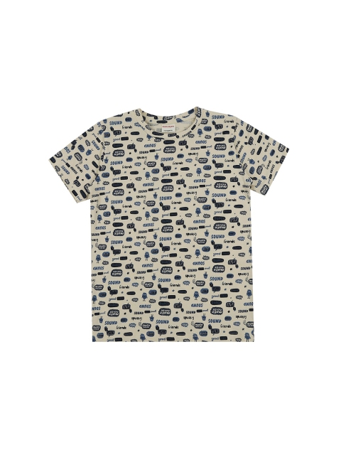 

RAINE AND JAINE Boys Cream-Coloured & Blue Printed Round Neck T-shirt