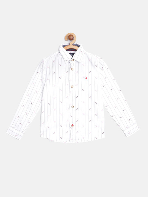 

Indian Terrain Boys White & Pink Pure Cotton Striped Casual Shirt