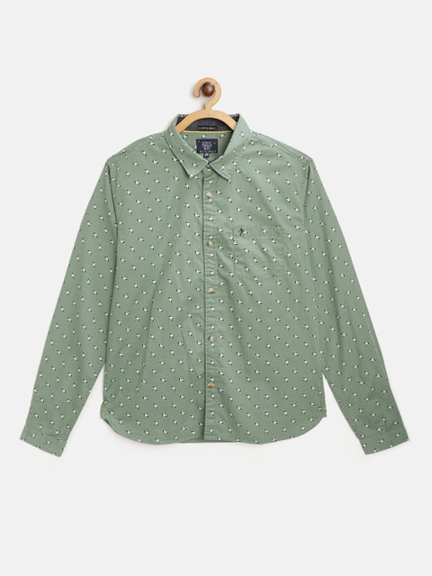 

Indian Terrain Boys Green & White Pure Cotton Conversational Print Casual Shirt