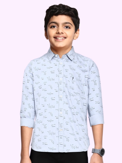 

Indian Terrain Boys Blue Pure Cotton Geometric Print Casual Shirt