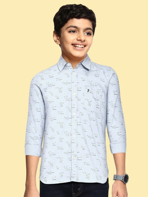 

Indian Terrain Boys Blue & White Chain Reaction Print Cotton Casual Shirt