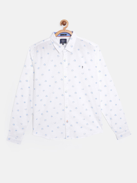 

Indian Terrain Boys White & Blue Printed Seersucker Casual Shirt