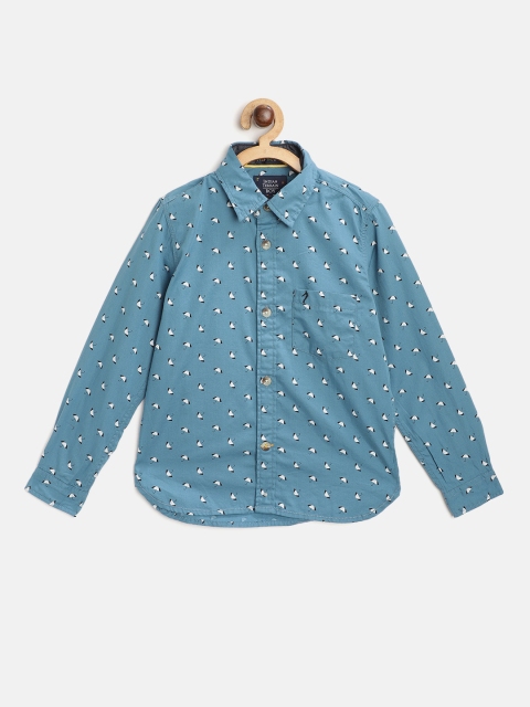 

Indian Terrain Boys Blue & White Pure Cotton Conversational Print Casual Shirt