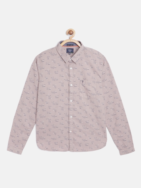

Indian Terrain Boys Taupe & Navy Blue Pure Cotton Geometric Print Casual Shirt