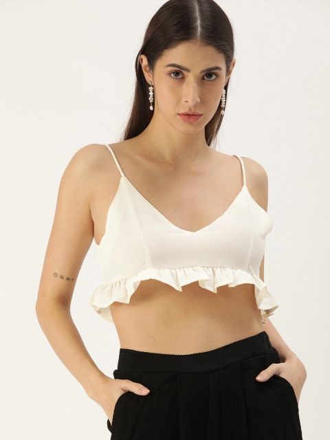

SECRETS BY ZEROKAATA White Solid Satin Bralette Crop Top