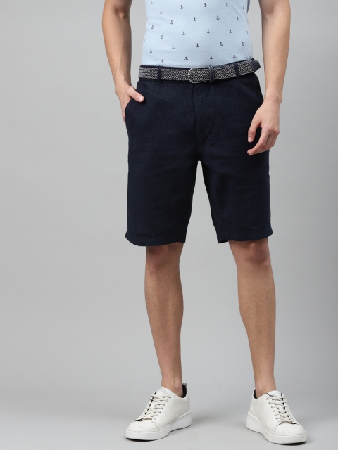

Marks & Spencer Men Navy Blue Checked Mid-Rise Linen Regular Shorts
