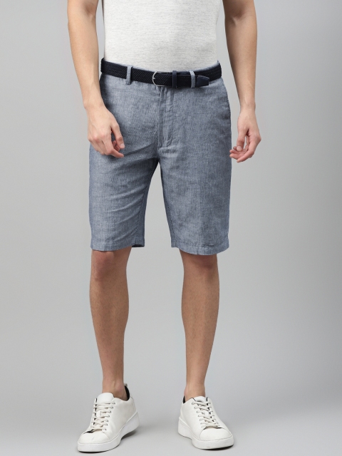 

Marks & Spencer Men Blue Striped Mid-Rise Linen Regular Shorts