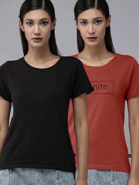 

Roadster Women Pack Of 2 Polo Collar T-shirts, Rust