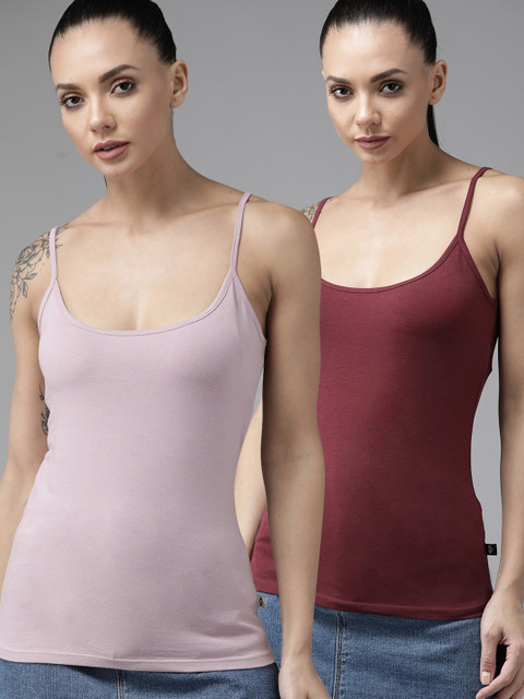 

Roadster Pack of 2 Solid Camisole Tops, Mauve