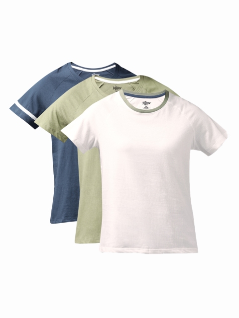 

Roadster Women Pack Of 3 Solid Pure Cotton T-shirt, White