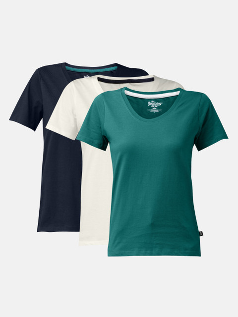 

Roadster Women Pack of 3 Multicoloured Pure Cotton T-shirt, Multi