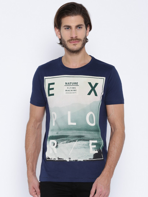 

Flying Machine Navy Printed T-shirt, Navy blue