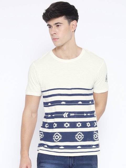 

Flying Machine Off-White & Navy Striped T-shirt