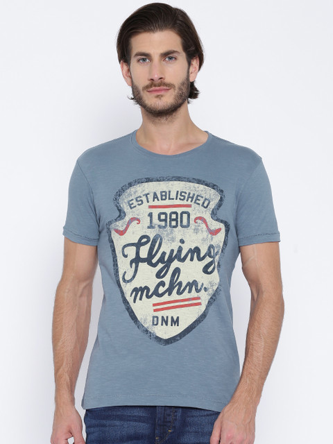 

Flying Machine Blue Printed Pure Cotton T-shirt