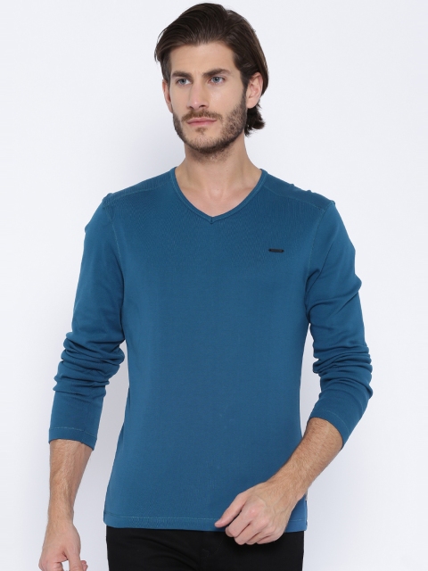 

Flying Machine Teal Blue Pure Cotton T-shirt